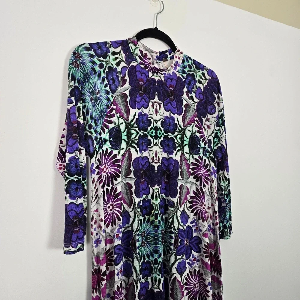 Free People Floral Midi Dress Womens S Purple‎ Kaleidoscopic Boho Keyhole Back
